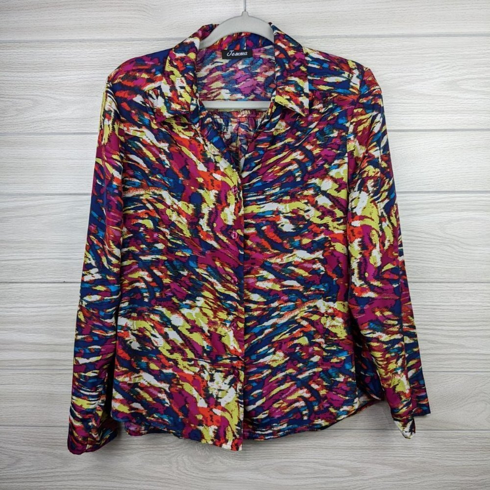 Jemma Bright and Cheerful Colorful Button Down Blouse L